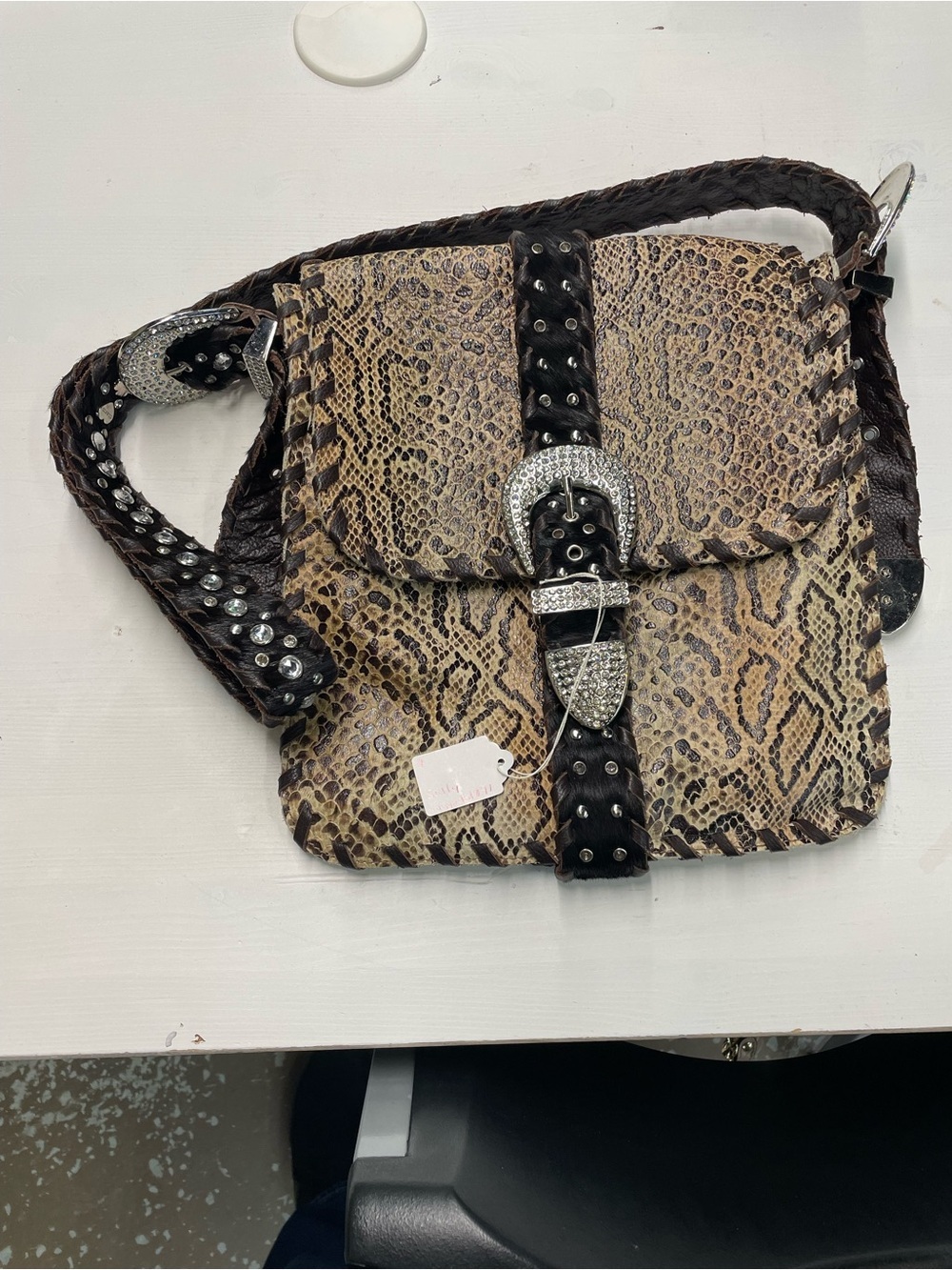 🤠🐍 Charm & Luck Genuine Leather Snakeskin Western Rhinestone Hobo Bag